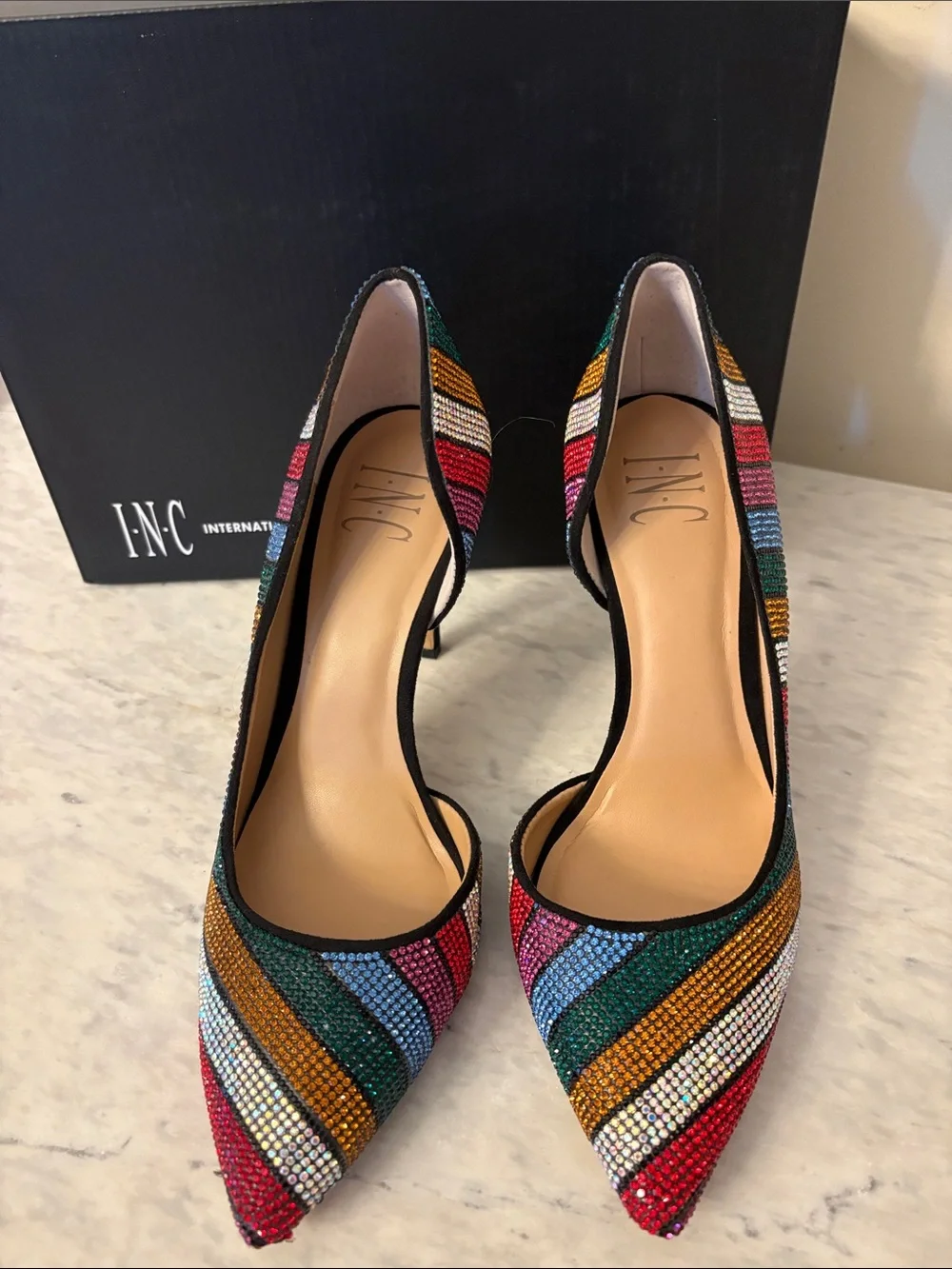 INC International Concepts Multicolor Rhinestone Striped Pointed-Toe Pumps 6 - Picture 5 of 11